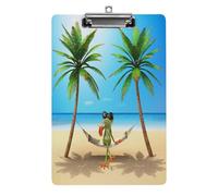 Plastic Clipboard, 12.5x8.5 in Hardboard A4 Paper Size PVC Writing Board Low Profile for Office Work 12.5" x 9" Print Frog Sunglasses Juice, Tropical Green Palm Tree Blue Ocean