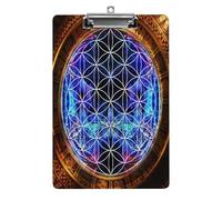Plastic Clipboard, 12.5x8.5 in Hardboard A4 Paper Size PVC Writing Board Low Profile for Office Work 12.5" x 9" Print Ancient Mayan Calendar Purple Gold Pattern Flower of Life