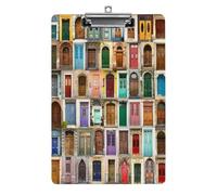 Plastic Clipboard, 12.5x8.5 in Hardboard A4 Paper Size PVC Writing Board Low Profile for Office Work 12.5" x 9" Print Ancient Wooden Door from All Around The World