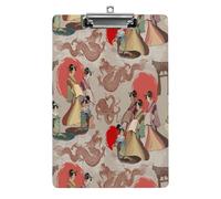 Plastic Clipboard, 12.5x8.5 in Hardboard A4 Paper Size PVC Writing Board Low Profile for Office Work 12.5" x 9" Print Japanese and Chinese Traditional Art Dragons Octopus