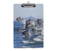 Plastic Clipboard, 12.5x8.5 in Hardboard A4 Paper Size PVC Writing Board Low Profile for Office Work 12.5" x 9" Print A Group of Dolphins with Long Beaks Jumped Out of The Water