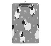 Plastic Clipboard, 12.5x8.5 in Hardboard A4 Paper Size PVC Writing Board Low Profile for Office Work 12.5" x 9" Print Black White Sheep Lambs Wild Flowers on a Dark Gray