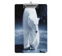 Plastic Clipboard, 12.5x8.5 in Hardboard A4 Paper Size PVC Writing Board Low Profile for Office Work 12.5" x 9" Print White Bear On Ice