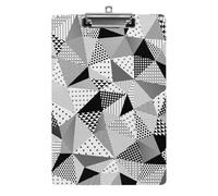 Plastic Clipboard, PVC Writing Board Hardboard Low Profile A4 Paper Size 12.5x8.5 in for Work Office 12.5" x 9" Print Triangle Seamless Pattern Black White Polygonal Geometric