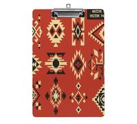 Plastic Clipboard, PVC Writing Board Hardboard Low Profile A4 Paper Size 12.5x8.5 in for Work Office 12.5" x 9" Print Native American Tribal Ethnic Elements Vector Pattern