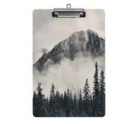 Plastic Clipboard, PVC Writing Board Hardboard Low Profile A4 Paper Size 12.5x8.5 in for Work Office 12.5" x 9" Print Foggy Mountains Forests in Banff National Park Canada