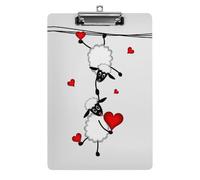 Plastic Clipboard, PVC Writing Board Hardboard Low Profile A4 Paper Size 12.5x8.5 in for Work Office 12.5" x 9" Print Two Sheep Lambs Hanging on Washing Line Red Hearts