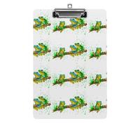 Plastic Clipboard, PVC Writing Board Hardboard Low Profile A4 Paper Size 12.5x8.5 in for Work Office 12.5" x 9" Print Watercolor Exotic Green Frogs Splashes on White