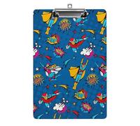 Plastic Clipboard, PVC Writing Board Hardboard Low Profile A4 Paper Size 12.5x8.5 in for Work Office 12.5" x 9" Print Flying Superheroes Speech Bubbles in Pop Art Comic