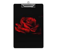 Plastic Clipboard, PVC Writing Board Hardboard Low Profile A4 Paper Size 12.5x8.5 in for Work Office 12.5" x 9" Print Red Rose Petal on Black Background