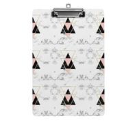 Plastic Clipboard, PVC Writing Board Hardboard Low Profile A4 Paper Size 12.5x8.5 in for Work Office 12.5" x 9" Print Golden Pink Black Triangles on Geometric Marble Texture
