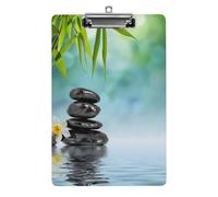 Plastic Clipboard, PVC Writing Board Hardboard Low Profile A4 Paper Size 12.5x8.5 in for Work Office 12.5" x 9" Print Zen Stones Green Leaves on Water White Lotus Flower