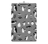 Plastic Clipboard, PVC Writing Board Hardboard Low Profile A4 Paper Size 12.5x8.5 in for Work Office 12.5" x 9" Print Various Cartoon Penguins Seamless Pattern on Grey