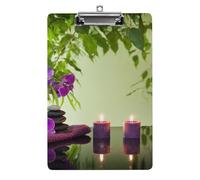 Plastic Clipboard, PVC Writing Board Hardboard Low Profile A4 Paper Size 12.5x8.5 in for Work Office 12.5" x 9" Print Spa Zen Stones Candles Orchids