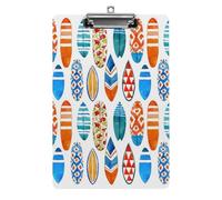 Plastic Clipboard, PVC Writing Board Hardboard Low Profile A4 Paper Size 12.5x8.5 in for Work Office 12.5" x 9" Print Surfboard Watercolor Seamless Summer Beach Patterns