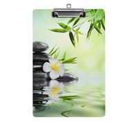 Plastic Clipboard, PVC Writing Board Hardboard Low Profile A4 Paper Size 12.5x8.5 in for Work Office 12.5" x 9" Print Spa Massage Zen Stone Frangipani Flower Green Pool