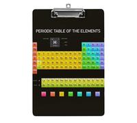 Plastic Clipboard, PVC Writing Board Hardboard Low Profile A4 Paper Size 12.5x8.5 in for Work Office 12.5" x 9" Print Colorful Periodic Table of The Elements on Black Dark