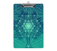 Plastic Clipboard, PVC Writing Board Hardboard Low Profile A4 Paper Size 12.5x8.5 in for Work Office 12.5" x 9" Print Green Tree Sacred Geometry Symbols Shiny Circle Star