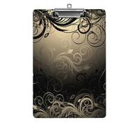Plastic Clipboard, PVC Writing Board Hardboard Low Profile A4 Paper Size 12.5x8.5 in for Work Office 12.5" x 9" Print Vintage Retro Old Black Grey Floral Leaf Swirl Abstract