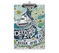 Plastic Clipboard, PVC Writing Board Hardboard Low Profile A4 Paper Size 12.5x8.5 in for Work Office 12.5" x 9" Print Vintage Ship Whale and Hand Lettering Watercolor Ink