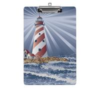 Plastic Clipboard, PVC Writing Board Hardboard Low Profile A4 Paper Size 12.5x8.5 in for Work Office 12.5" x 9" Print A Candy Cane Lighthouse Illuminating The Night Ocean