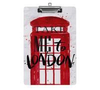 Plastic Clipboard, PVC Writing Board Hardboard Low Profile A4 Paper Size 12.5x8.5 in for Work Office 12.5" x 9" Print Poster Phone Booth in Red Color Take Me to London