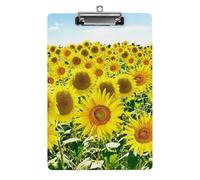 Plastic Clipboard, PVC Writing Board Hardboard Low Profile A4 Paper Size 12.5x8.5 in for Work Office 12.5" x 9" Print Beautiful Sunflower Field in Summer