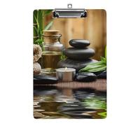 Plastic Clipboard, PVC Writing Board Hardboard Low Profile A4 Paper Size 12.5x8.5 in for Work Office 12.5" x 9" Print Zen Stones Spa Oil Green Leaves