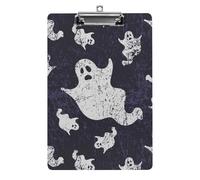 Plastic Clipboard, PVC Writing Board Hardboard Low Profile A4 Paper Size 12.5x8.5 in for Work Office 12.5" x 9" Print Halloween Day White Ghosts Style Seamless on Dark Blue