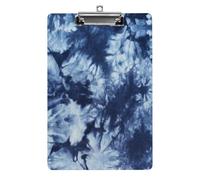 Plastic Clipboard, PVC Writing Board Hardboard Low Profile A4 Paper Size 12.5x8.5 in for Work Office 12.5" x 9" Print Indigo Tie Dyed Pattern on Cotton Fabric Abstract