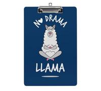 Plastic Clipboard, PVC Writing Board Hardboard Low Profile A4 Paper Size 12.5x8.5 in for Work Office 12.5" x 9" Print Funny Quotes No Drama White Grey Llama Alpaca Sitting