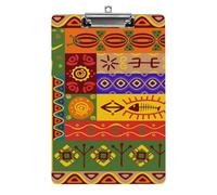 Plastic Clipboard, PVC Writing Board Hardboard Low Profile A4 Paper Size 12.5x8.5 in for Work Office 12.5" x 9" Print Abstract Ethnic Tribal Patterns Colorful