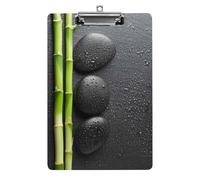 Plastic Clipboard, PVC Writing Board Hardboard Low Profile A4 Paper Size 12.5x8.5 in for Work Office 12.5" x 9" Print Black Zen Basalt Stones Dew Green on Dark