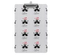 Plastic Clipboard, PVC Writing Board Hardboard Low Profile A4 Paper Size 12.5x8.5 in for Work Office 12.5" x 9" Print Seamless Cats Love Black Gray Red on Grey