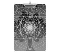 Plastic Clipboard, PVC Writing Board Hardboard Low Profile A4 Paper Size 12.5x8.5 in for Work Office 12.5" x 9" Print Tree Sacred Geometry Symbols Elements Circles Star