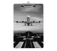 Plastic Clipboard, PVC Writing Board Hardboard Low Profile A4 Paper Size 12.5x8.5 in for Work Office 12.5" x 9" Print Airplane Taking Off from The Airport Front View