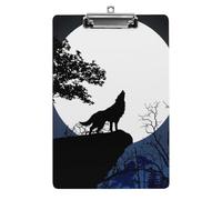 Plastic Clipboard, PVC Writing Board Hardboard Low Profile A4 Paper Size 12.5x8.5 in for Work Office 12.5" x 9" Print Howling Wolf at The Full Moon Night Trees