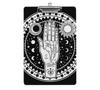 Plastic Clipboard, PVC Writing Board Hardboard Low Profile A4 Paper Size 12.5x8.5 in for Work Office 12.5" x 9" Print Palmistry Human Hand on Black Dark
