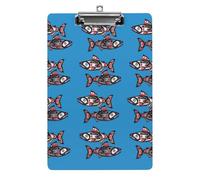Plastic Clipboard, PVC Writing Board Hardboard Low Profile A4 Paper Size 12.5x8.5 in for Work Office 12.5" x 9" Print Salmon Fish Native American Style On Blue