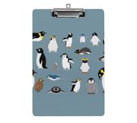 Plastic Clipboard, PVC Writing Board Hardboard Low Profile A4 Paper Size 12.5x8.5 in for Work Office 12.5" x 9" Print Various Cartoon Penguins Seamless Pattern on Blue