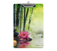 Plastic Clipboard, PVC Writing Board Hardboard Low Profile A4 Paper Size 12.5x8.5 in for Work Office 12.5" x 9" Print Zen Stone Pink Water Lilies Candles