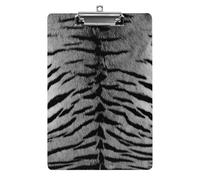 Plastic Clipboard, PVC Writing Board Hardboard Low Profile A4 Paper Size 12.5x8.5 in for Work Office 12.5" x 9" Print Tiger Skin Animal Texture Black White Pattern