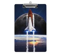 Plastic Clipboard, PVC Writing Board Hardboard Low Profile A4 Paper Size 12.5x8.5 in for Work Office 12.5" x 9" Print Shuttle Taking Off on a Mission Galaxy Space Nebula