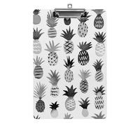 Plastic Clipboard, PVC Writing Board Hardboard Low Profile A4 Paper Size 12.5x8.5 in for Work Office 12.5" x 9" Print Black White Sketchy Pineapples Seamless Pattern