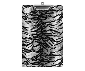 Plastic Clipboard, PVC Writing Board Hardboard Low Profile A4 Paper Size 12.5x8.5 in for Work Office 12.5" x 9" Print Tiger Skin Animal Texture Black White Pattern