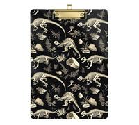 Plastic Clipboards Decorative Clip Board with Metal Clip File Folder Paper Writing Pad Document Organizer for School Work Draw Gold Clip 12x9in Dinosaurs Skeleton