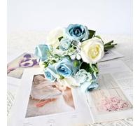 Plastic Cloth Artificial Roses 45cm Long for stem Plastic Cloth(Blue) | Realistic silk texture, 9 for buds per for stem, pink orange blue fuchsia, fits tall vases, no watering needed