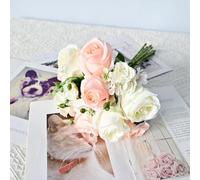 Plastic Cloth Artificial Roses 45cm Long for stem Plastic Cloth(Orange) | Realistic silk texture, 9 for buds per for stem, pink orange blue fuchsia, fits tall vases, no watering needed