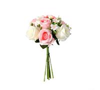 Plastic Cloth Artificial Roses 45cm Long for stem Plastic Cloth(Pink) | Realistic silk texture, 9 for buds per for stem, pink orange blue fuchsia, fits tall vases, no watering needed