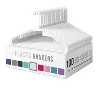 Plastic Clothes Hangers (20, 40, 60, 100 Packs) Heavy Duty Durable Coat and Clothes Hangers | Vibrant Color Hangers | Lightweight Space Saving Laundry Hangers (100 Pack - White)